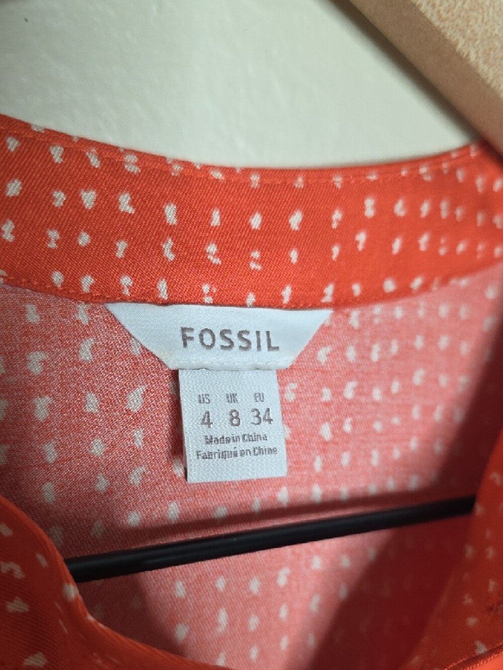 Fossil Silk Sleeveless Popover Tunic Top Coral Red Geometric US 4 Boho Casual - Picture 3 of 12